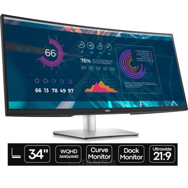 El Dell P3421W de 34 pulgadas WQHD ultrawide curvo reacondicionado es una solución profesional ideal para entornos de trabajo exigentes que requieren máxima productividad y conectividad avanzada. Este monitor usado y renovado incorpora función dock integrada, permitiendo conectar portátil y periféricos mediante un solo cable, optimizando el espacio y simplificando la instalación.