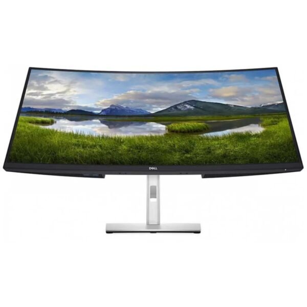 Imagen frontal del Dell P3421W 34” WQHD ultrawide curvo reacondicionado, destacando su amplio formato panorámico 21:9 y su diseño elegante de estilo profesional. Este monitor dock usado y renovado ofrece resolución WQHD (3440x1440), curvatura envolvente para mayor comodidad visual y base USB-C con función docking integrada, ideal para entornos de trabajo multitarea y oficinas corporativas. Revisado y testado para garantizar rendimiento estable y fiabilidad. Disponible en JANSit.es.
