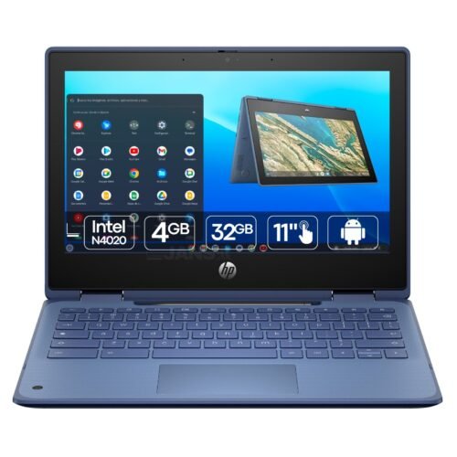 Imagen principal del HP Chromebook X360 11 G3 EE reacondicionado, equipado con 4GB de RAM, 32GB de almacenamiento eMMC y pantalla táctil HD de 11 pulgadas. Diseño convertible 360°, ideal para educación y uso profesional ligero con ChromeOS. Revisado para garantizar fiabilidad y rendimiento estable. Disponible en JANSit.es.