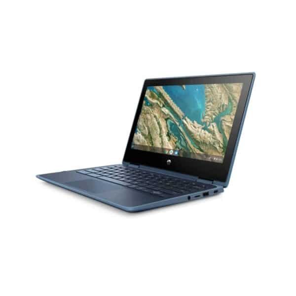 HP Chromebook X360 11 G3 EE – 4GB RAM – 32GB eMMC – 11” HD Touch – ChromeOS – reacondicionado – modo tablet – vista lateral – JANSit Imagen lateral del HP Chromebook X360 11 G3 EE reacondicionado en posición tablet, mostrando su perfil compacto y la bisagra de 360° que permite un uso versátil. Con 4GB de RAM, 32GB eMMC y pantalla táctil HD de 11 pulgadas, es ideal para educación y movilidad profesional con ChromeOS. Revisado para garantizar fiabilidad y rendimiento estable. Disponible en JANSit.es.