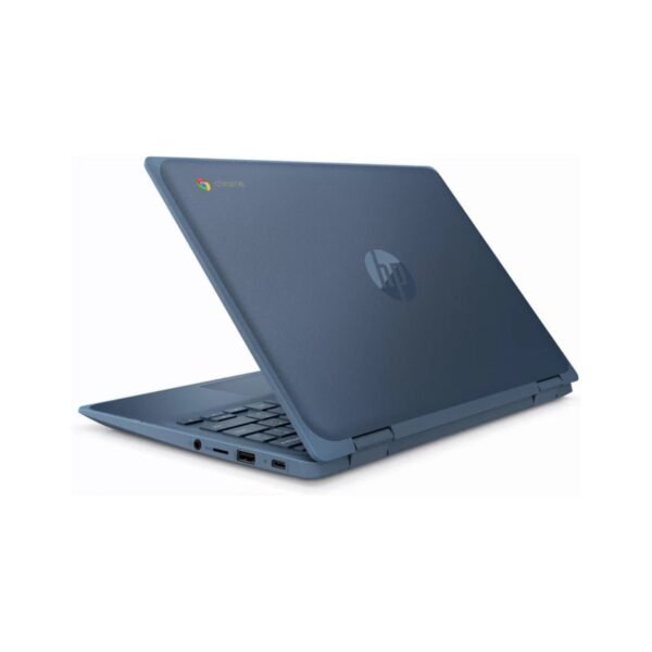 HP Chromebook X360 11 G3 EE – 4GB RAM – 32GB eMMC – 11” HD Touch – ChromeOS – reacondicionado – modo tablet – imagen trasera – JANSit Imagen trasera del HP Chromebook X360 11 G3 EE reacondicionado, en posición tablet gracias a su bisagra 360°. Se aprecia su diseño resistente, pensado para entornos educativos y profesionales. Equipado con 4GB de RAM, 32GB eMMC y pantalla táctil HD de 11 pulgadas. Revisado para garantizar fiabilidad y rendimiento estable. Disponible en JANSit.es.