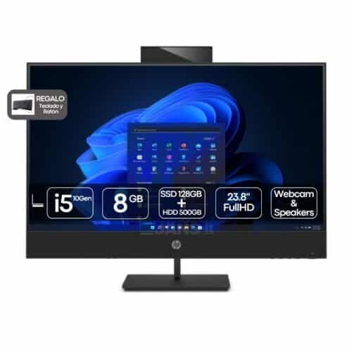 Imagen principal del ordenador HP ProOne 440 G6 reacondicionado, que incluye de regalo teclado y ratón con cable. Revisado para ofrecer fiabilidad y rendimiento estable en entornos profesionales y educativos. Ideal para oficinas y negocios. Disponible en JANSit.es.