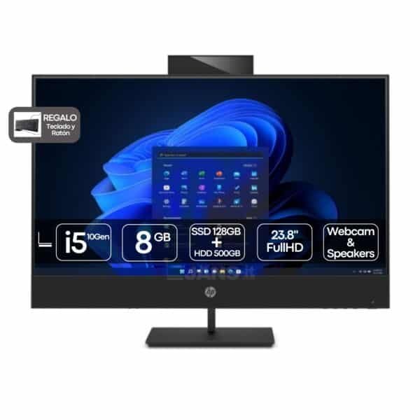 Imagen principal del ordenador HP ProOne 440 G6 reacondicionado, que incluye de regalo teclado y ratón con cable. Revisado para ofrecer fiabilidad y rendimiento estable en entornos profesionales y educativos. Ideal para oficinas y negocios. Disponible en JANSit.es.