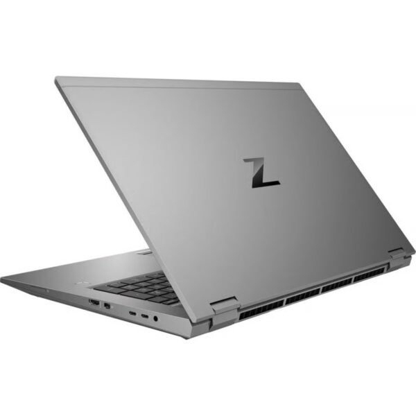 Imagen trasera de la HP ZBook 17 G7 Fury reacondicionada con gráfica RTX 5000 Max-Q, mostrando la zona de ventilación y los puertos posteriores diseñados para un rendimiento profesional continuo. Equipo usado, revisado y listo para ofrecer potencia y fiabilidad en proyectos exigentes, disponible en JANSit.es.