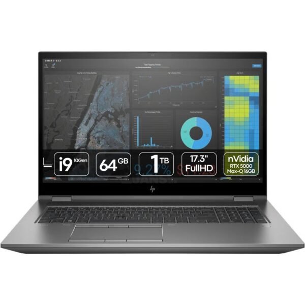 Imagen principal de la HP ZBook 17 G7 Fury reacondicionada, equipada con gráfica RTX 5000 Max-Q, diseñada para ofrecer alto rendimiento en tareas profesionales como diseño 3D, ingeniería o edición de vídeo. Equipo usado y renovado, revisado para garantizar fiabilidad y potencia, disponible en JANSit.es.