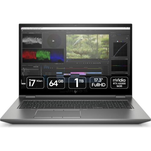 Imagen principal de la estación de trabajo portátil HP ZBook 17 G8 Fury reacondicionada, equipada con gráfica RTX A5000, ideal para profesionales que necesitan alto rendimiento en diseño, ingeniería o edición avanzada. Equipo usado, revisado y preparado para ofrecer máximo desempeño y fiabilidad, disponible en JANSit.es.