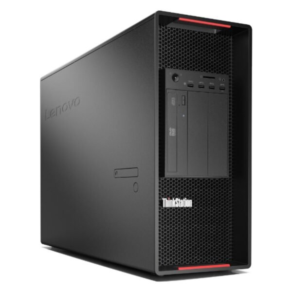 Imagen lateral de la workstation Lenovo ThinkStation P920 con RTX 5070 reacondicionada y renovada, mostrando su diseño robusto tipo torre y su estructura optimizada para refrigeración y ampliaciones profesionales. Ideal para entornos de alto rendimiento. Disponible en JANSit.es.