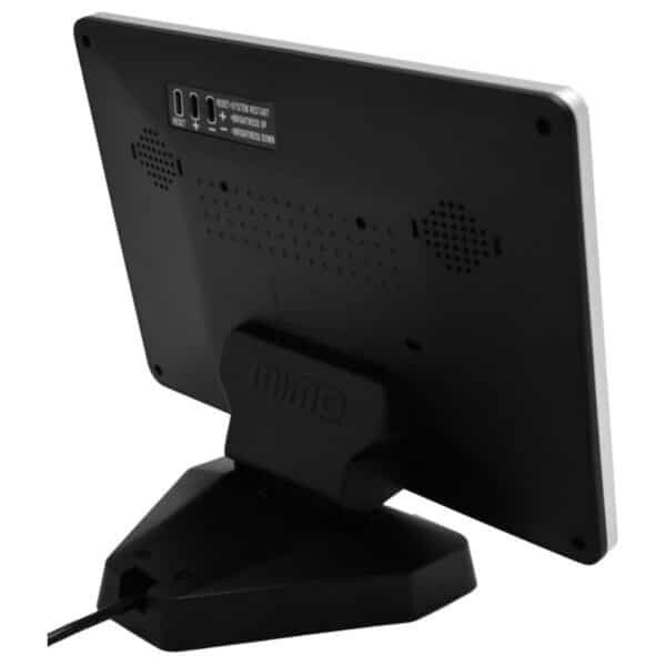 Imagen trasera del monitor Mimo Vue Touch reacondicionado y usado, mostrando sus puertos de conexión y diseño robusto pensado para entornos profesionales interactivos, como puntos de venta, kioscos y estaciones de trabajo. Este monitor táctil ha sido revisado y testado para garantizar fiabilidad, rendimiento estable y una experiencia táctil precisa. Disponible en JANSit.es.