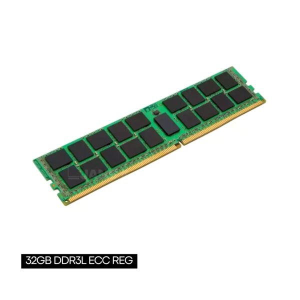 Imagen del módulo de memoria 32GB DDR3L ECC Registered reacondicionado, diseñado para servidores y estaciones de trabajo que requieren estabilidad y corrección de errores para un funcionamiento continuo y seguro. Componente revisado y probado para garantizar fiabilidad y rendimiento, disponible en JANSit.es.