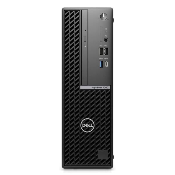 Imagen del ordenador Dell OptiPlex 7000 en formato SFF (Small Form Factor), un equipo compacto y potente diseñado para ofrecer alto rendimiento en entornos profesionales. Producto usado, revisado y renovado para garantizar fiabilidad y funcionamiento óptimo, disponible en JANSit.es.