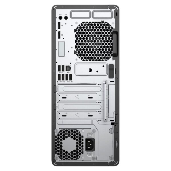 Ordenador reacondicionado HP Z1 G5 Tower con Intel Core i7 – Vista trasera | Usado y renovado | JANSit Imagen trasera del ordenador HP Z1 G5 Tower reacondicionado, donde se aprecian las conexiones disponibles, puertos de expansión y diseño del chasis. Producto usado, revisado y renovado para garantizar fiabilidad y rendimiento óptimo en entornos profesionales, disponible en JANSit.es.