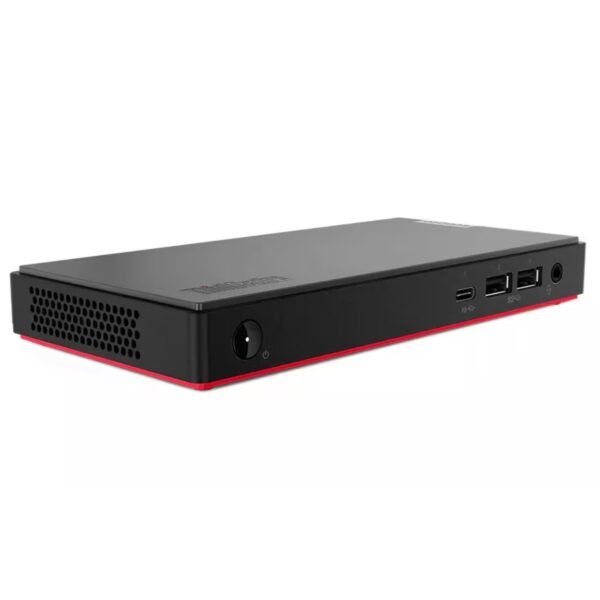 Vista lateral derecha del ordenador Lenovo ThinkCentre M90n Nano reacondicionado, donde se aprecian los puertos de conexión y el diseño compacto del chasis. Equipo usado, revisado y renovado para ofrecer rendimiento fiable en entornos profesionales, disponible en JANSit.es.