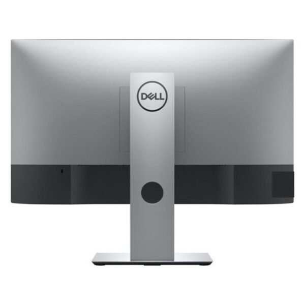 Imagen trasera del monitor Dell UltraSharp U2419H reacondicionado, mostrando las conexiones disponibles y el diseño del soporte ajustable. Ideal para entornos profesionales que requieren conectividad versátil y facilidad de uso. Producto usado, revisado y renovado para garantizar rendimiento fiable y excelente calidad de imagen, disponible en JANSit.es.