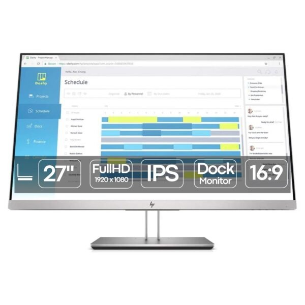 Imagen principal del monitor HP EliteDisplay E273d reacondicionado, un monitor profesional con funciones avanzadas de conectividad y docking, ideal para entornos de oficina modernos. Producto usado, revisado y renovado para garantizar rendimiento fiable, calidad de imagen y comodidad en el uso diario, disponible en JANSit.es.