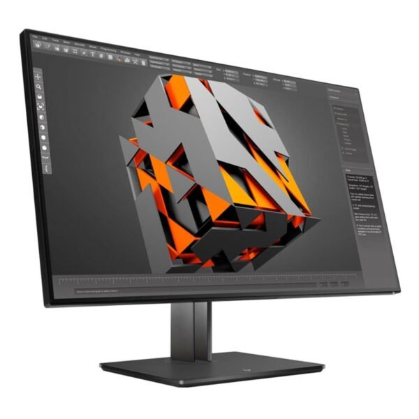 Vista lateral izquierda del monitor HP Z32 de 32 pulgadas reacondicionado, donde se aprecia el perfil delgado del panel y el diseño del soporte ergonómico. Producto usado, revisado y renovado para garantizar excelente calidad de imagen y rendimiento fiable en entornos profesionales, disponible en JANSit.es.