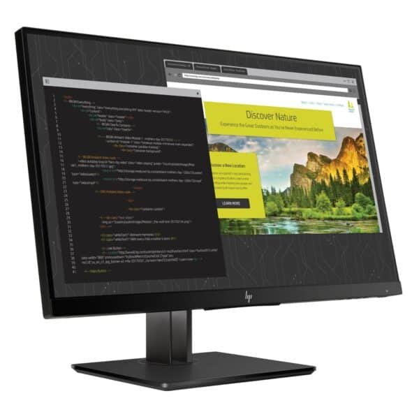 Vista lateral derecha del monitor HP ZDisplay Z24nf G2 reacondicionado, donde se aprecia el perfil delgado del panel y el diseño del soporte ergonómico. Producto usado, revisado y renovado para garantizar rendimiento fiable y comodidad en el uso diario, disponible en JANSit.es.