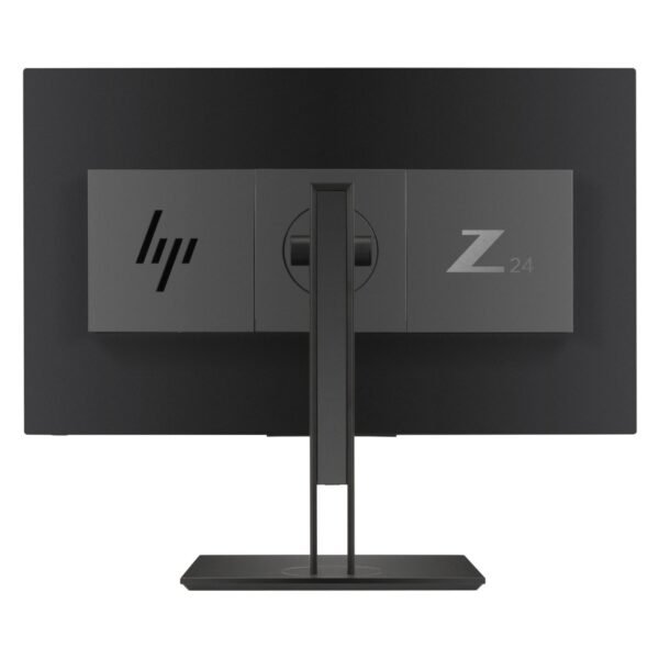 Imagen trasera del monitor HP ZDisplay Z24nf G2 reacondicionado, mostrando las conexiones disponibles y el diseño del soporte ergonómico. Producto usado, revisado y renovado para garantizar funcionamiento fiable y estabilidad en entornos profesionales, disponible en JANSit.es.