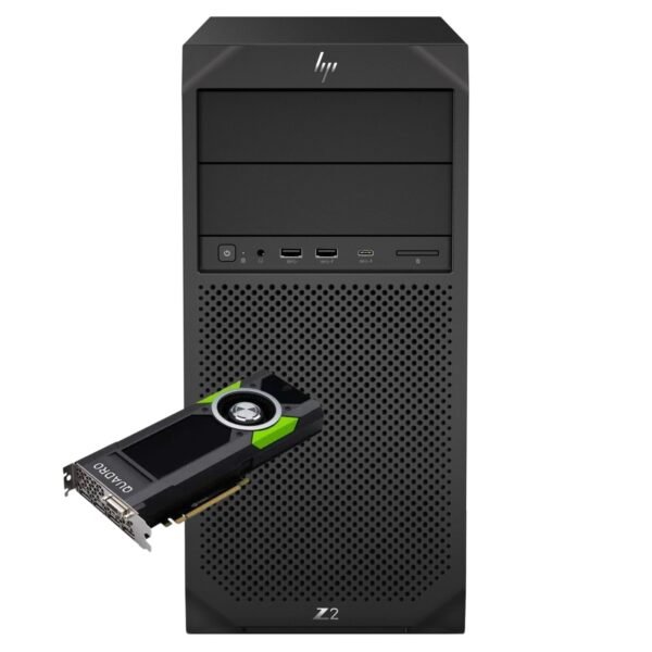 Imagen principal de la workstation HP Z2 G4 reacondicionada, equipada con tarjeta gráfica NVIDIA Quadro P5000, diseñada para tareas profesionales exigentes como renderizado 3D, diseño CAD, simulaciones y edición de vídeo. Equipo usado, revisado y renovado para garantizar rendimiento estable y fiabilidad en entornos profesionales, disponible en JANSit.es.