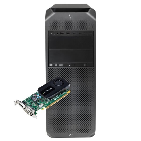 Imagen principal de la workstation HP Z6 G4 reacondicionada, equipada con tarjeta gráfica NVIDIA K420, diseñada para tareas profesionales como diseño técnico, modelado y aplicaciones CAD. Equipo usado, revisado y renovado para garantizar fiabilidad y rendimiento estable en entornos de trabajo exigentes, disponible en JANSit.es.