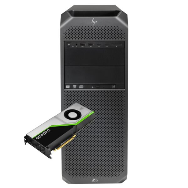 Imagen principal de la workstation HP Z6 G4 reacondicionada, equipada con tarjeta gráfica NVIDIA Quadro RTX 5000, diseñada para cargas de trabajo profesionales exigentes como renderizado 3D, simulaciones, edición de vídeo y diseño avanzado. Equipo usado, revisado y renovado para garantizar fiabilidad y rendimiento estable, disponible en JANSit.es.