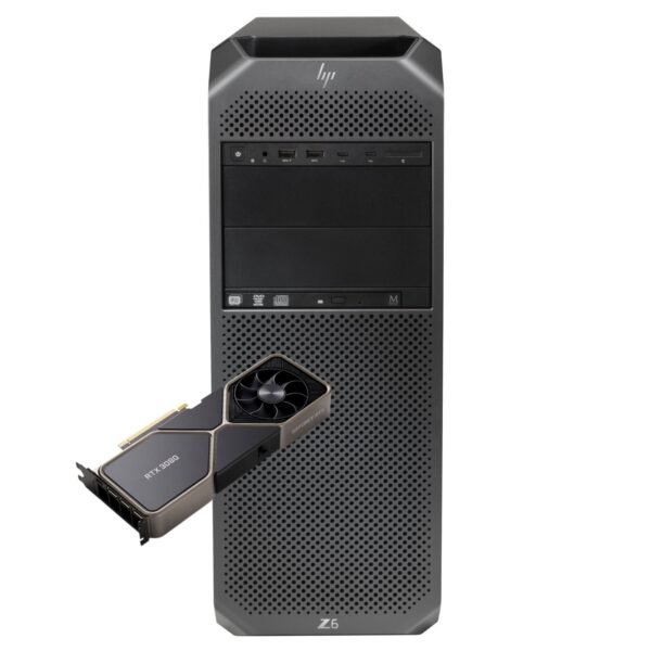 Imagen principal de la workstation HP Z6 G4 reacondicionada, equipada con tarjeta gráfica NVIDIA RTX 3080, diseñada para ofrecer alto rendimiento en tareas profesionales como renderizado, simulación, edición de vídeo y diseño avanzado. Equipo usado, revisado y renovado para garantizar fiabilidad y estabilidad en entornos exigentes, disponible en JANSit.es.