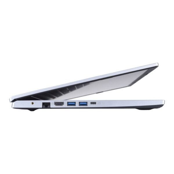 Imagen de perfil del portátil Acer Aspire AG15-42P nuevo con caja abierta, donde se aprecia el diseño del chasis y su grosor, pensado para ofrecer portabilidad y estilo moderno. Equipo recién desempaquetado, listo para tareas diarias, multimedia y productividad, disponible en JANSit.es.