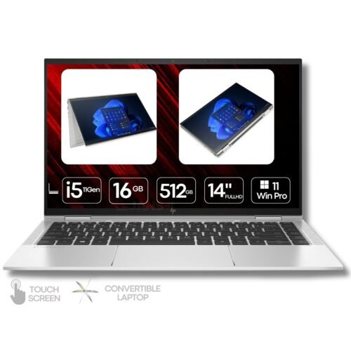 Imagen principal del portátil HP EliteBook 1040 x360 reacondicionado, un equipo convertible con bisagra de 360 grados que permite su uso como portátil y tablet. Diseñado para entornos profesionales, combina rendimiento, portabilidad y versatilidad. Producto usado, revisado y renovado para garantizar funcionamiento fiable, disponible en JANSit.es.