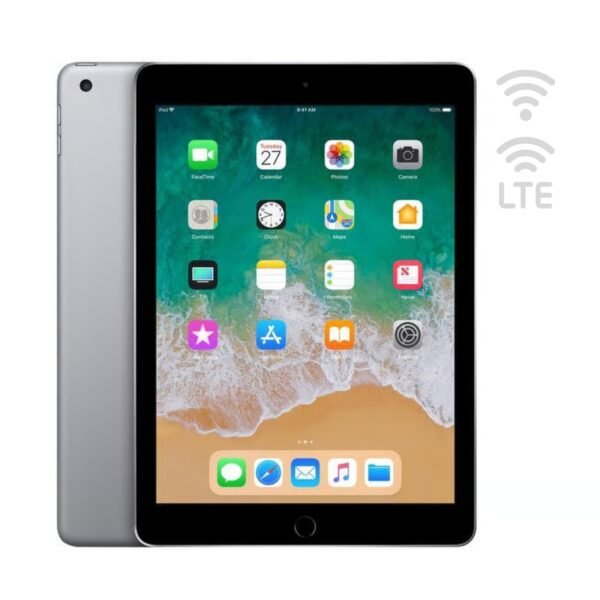 Imagen principal del iPad 6ª generación de 9,7 pulgadas reacondicionado, con conectividad Wi-Fi y LTE en color gris sideral. Equipo revisado y reacondicionado para garantizar funcionamiento fiable, ideal para productividad, multimedia y entretenimiento, disponible en JANSit.es.