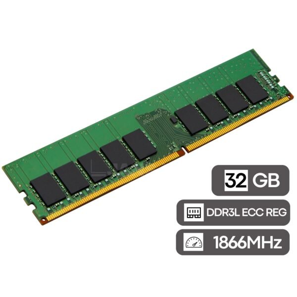 Módulo de Memoria 32GB DDR3L ECC Registered | Alta Densidad para Servidores y Workstations Módulo de memoria RAM DDR3L de 32GB ECC Registered (RDIMM), componente reacondicionado de alta capacidad para servidores profesionales, garantizado por JANSit.es.