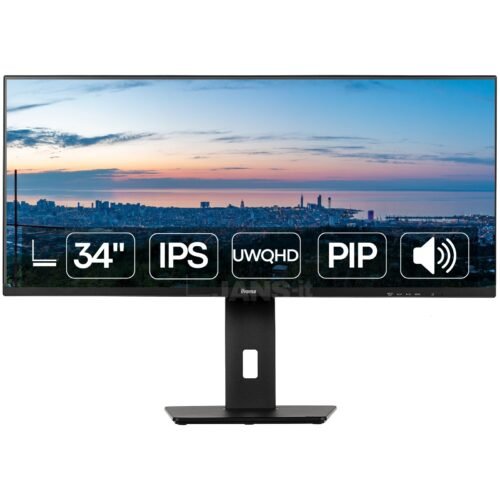 Imagen principal del monitor iiyama ProLite XUB3493WQSU de 34 pulgadas con resolución UWQHD y panel IPS, ideal para productividad, diseño y multitarea gracias a su formato ultrapanorámico. Equipo reacondicionado, revisado y listo para ofrecer excelente calidad de imagen y rendimiento profesional, disponible en JANSit.es.