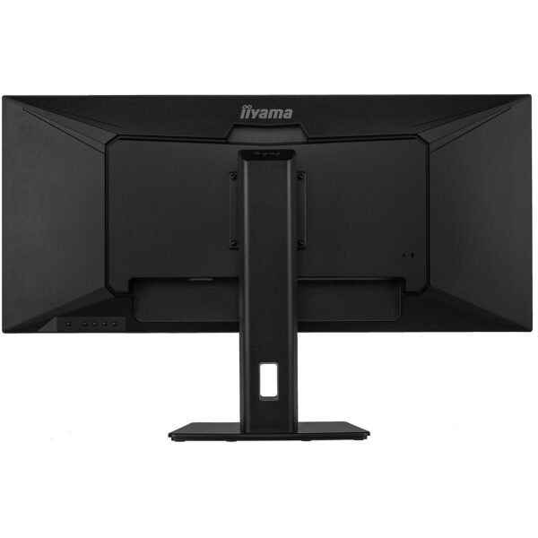 Monitor reacondicionado iiyama ProLite XUB3493WQSU de 34” UWQHD IPS – Vista trasera | JANSit Imagen trasera del monitor iiyama ProLite XUB3493WQSU de 34 pulgadas con resolución UWQHD y panel IPS, donde se aprecian las conexiones disponibles y el diseño ergonómico del soporte. Monitor reacondicionado, revisado y preparado para ofrecer rendimiento y fiabilidad en entornos profesionales, disponible en JANSit.es.