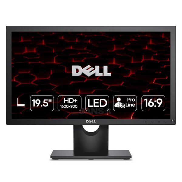 Imagen principal del monitor profesional Dell E2016H de 20 pulgadas, diseñado para ofrecer rendimiento fiable y comodidad visual en entornos de oficina y puestos de trabajo administrativos. Un monitor práctico y eficiente para tareas diarias de productividad, disponible en JANSit.es.