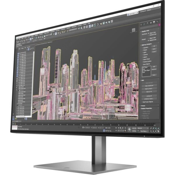 Vista lateral derecha del monitor de 27 pulgadas QHD con función de docking integrada, donde se aprecia el diseño del panel y el soporte pensado para estabilidad y ergonomía. Producto usado y reacondicionado, ideal para entornos profesionales que requieren conectividad avanzada y comodidad en el uso diario, disponible en JANSit.es.