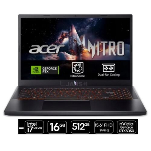 Portátil gaming Acer Nitro V 15 ANV15-51 con RTX 3050 – Imagen principal | JANSit Imagen principal del portátil gaming Acer Nitro ANV15-51 equipado con tarjeta gráfica RTX 3050, diseñado para ofrecer rendimiento sólido en juegos, multitarea y creación de contenido. Un portátil con diseño moderno y sistema de refrigeración optimizado para sesiones intensivas, disponible en JANSit.es.