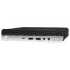 Vista lateral derecha del Mini PC reacondicionado HP EliteDesk 800 G4 Mini, mostrando el sistema de cierre del chasis y el slot de seguridad Kensington para JANSit.es.