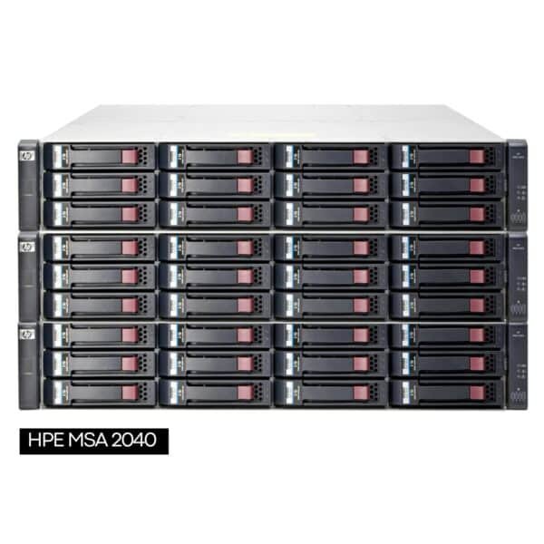 Sistema de almacenamiento profesional reacondicionado HPE MSA 2040 SAS con configuración de 36 discos duros de 3TB, chasis de alta densidad para rack, estado Grado A para JANSit.es.