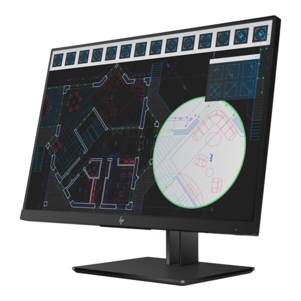 Vista lateral derecha del monitor HP ZDisplay Z24i G2 reacondicionado, mostrando los puertos USB integrados en el lateral de la pantalla y la robustez de la base ergonómica para JANSit.es.