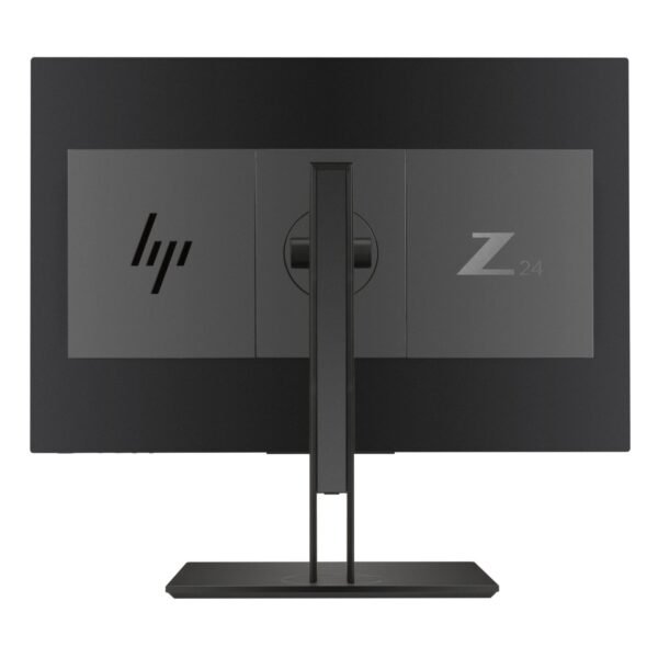 Vista posterior del monitor HP Z24i G2 reacondicionado, mostrando las entradas de vídeo DisplayPort, HDMI y VGA, además de los puertos de subida USB y la gestión de cables integrada en JANSit.es.