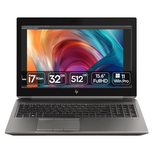 Vista Principal HP ZBook 15 G6 | Rendimiento de Sobremesa en Formato Portátil Workstation portátil reacondicionada HP ZBook 15 G6 abierta, mostrando su teclado numérico, pantalla de 15.6 pulgadas y chasis robusto de aluminio para JANSit.es.