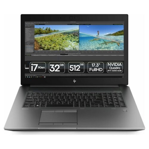 Workstation portátil profesional HP ZBook 17 G6 abierta, con pantalla de 17.3 pulgadas, tarjeta gráfica NVIDIA Quadro RTX 3000 y teclado numérico completo, disponible en JANSit.es.