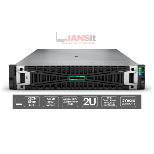HP ProLiant DL380 G11 | Xeon Silver 4510 | 64GB | 3xSSD 1.92TB | MR408i | 2x Fontes 1000W