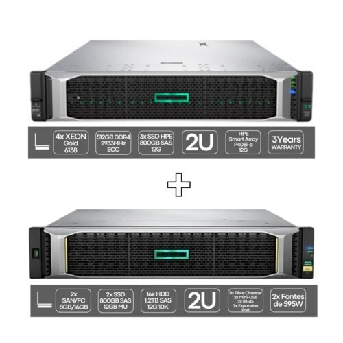 Bundle Recondicionado HP ProLiant DL560 G10 + HPE MSA 2050 SAN FC 24x SFF Usados Renovados Imagem Principal JANSit HP ProLiant DL560 G10 | 4P Gold 6138 | 512GB | 3x SSD 800GB | 2x 1600W + HPE MSA 2050 SAN FC 24xSFF