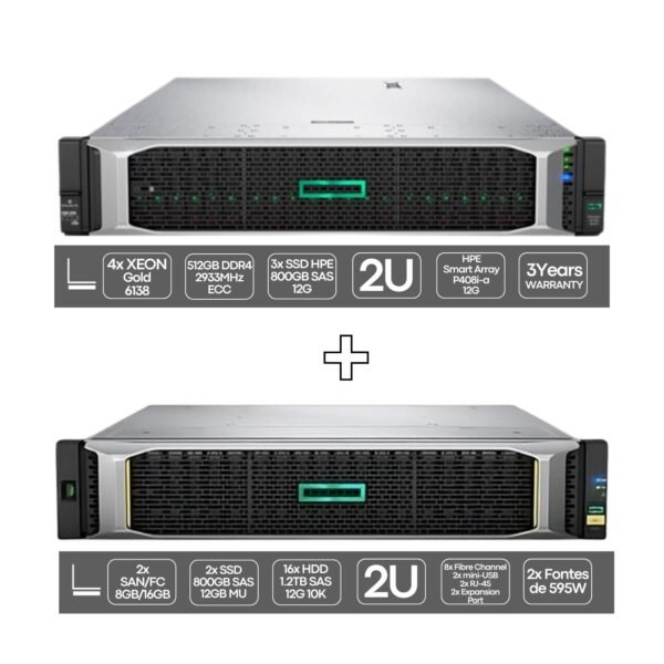 HP ProLiant DL560 G10 | 4P Gold 6138 | 512GB | 3x SSD 800GB | 2x 1600W + HPE MSA 2050 SAN FC 24xSFF