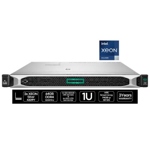 HPE DL360 Gen10 Plus SFF | 2P Silver 4309Y | 64GB | 2xSSD 800GB SAS + 6xHDD 1.2TB | P408i | 2x 800W